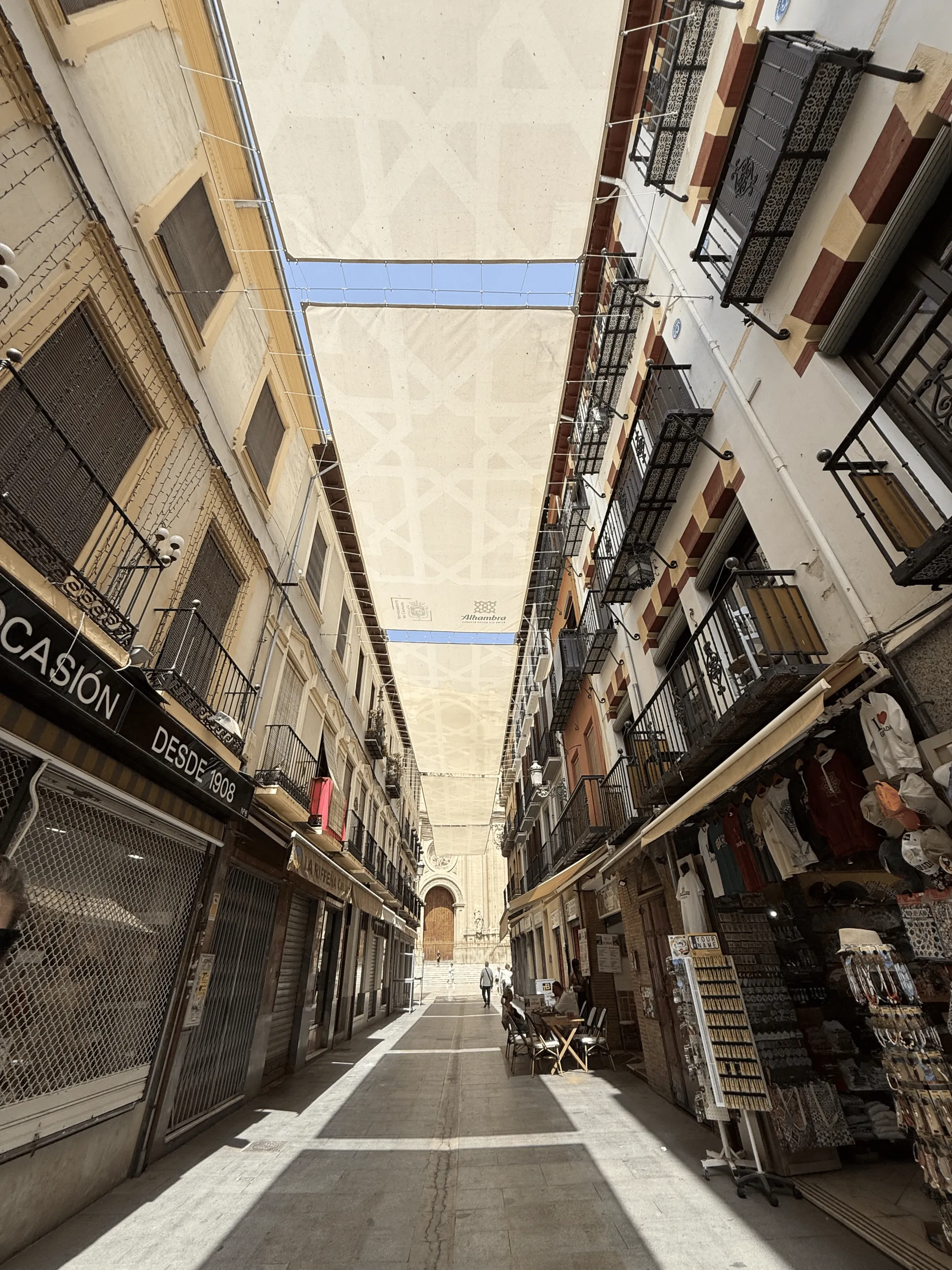 Sun shades over an alley in Cordoba, Spain